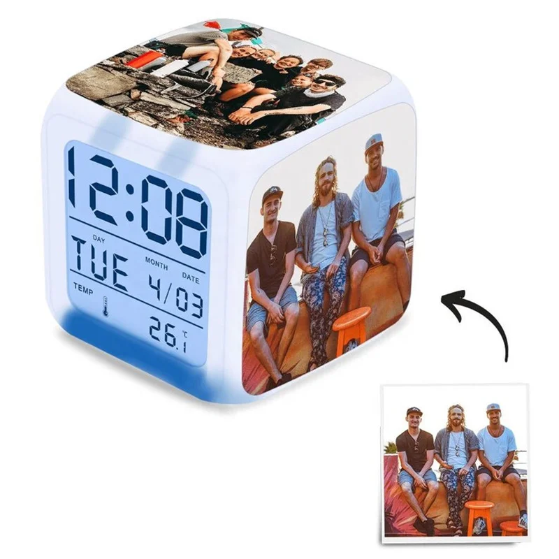 

Blank Sublimation Alarm Clocks Square LED Photo Clock with Calendar Glow In the Dark Digital Clock For Kids Room Decorations
