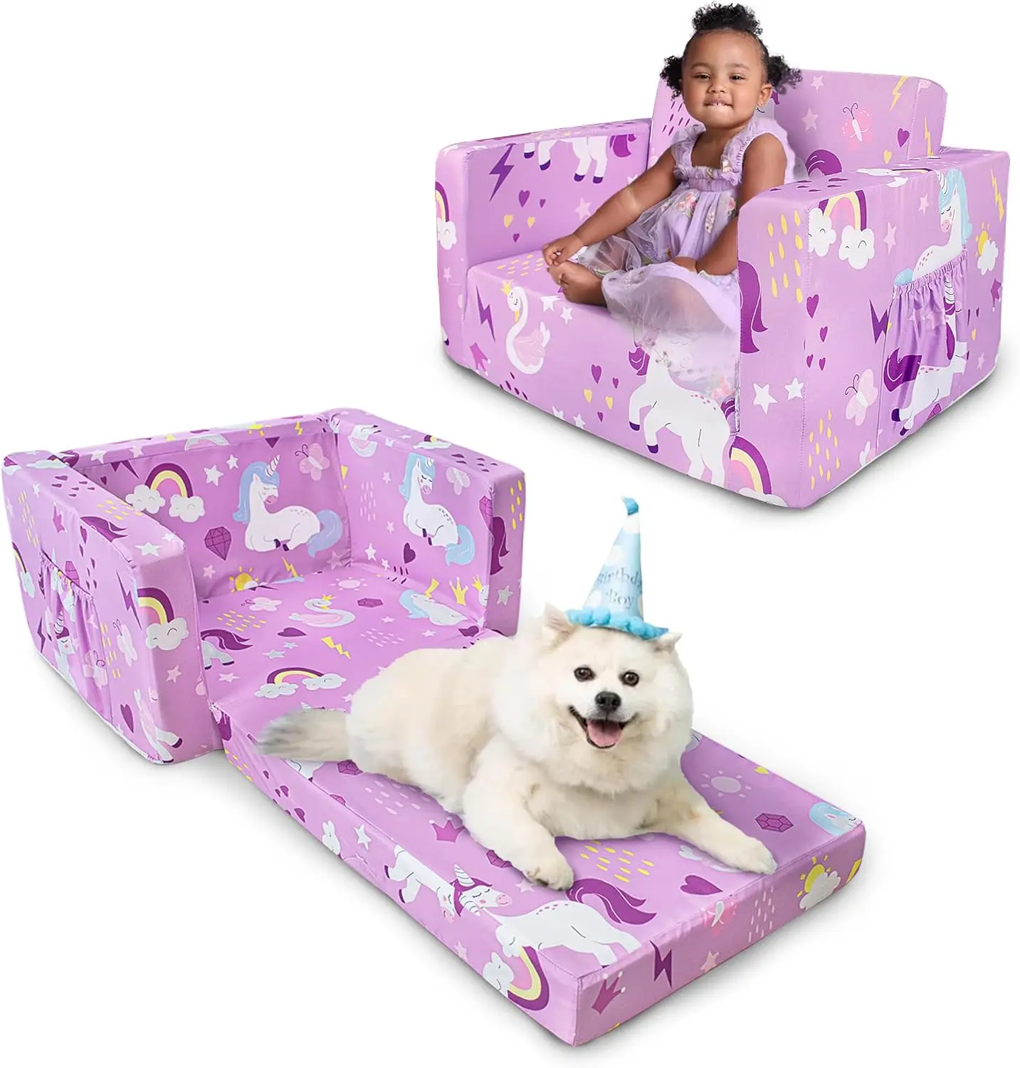 2-in-1 Toddler Sofa Fold Out, Soft Toddler Chair for Boys and Girls, Convertible Sofa to Lounger- Ideal for Napping 2