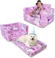 2-in-1 Toddler Sofa Fold Out, Soft Toddler Chair for Boys and Girls, Convertible Sofa to Lounger- Ideal for Napping 2