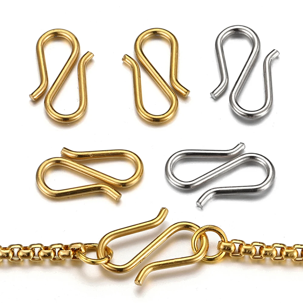 20pcs Stainless Steel Gold Color S Shape Clasps DIY Necklace Hooks Connectors