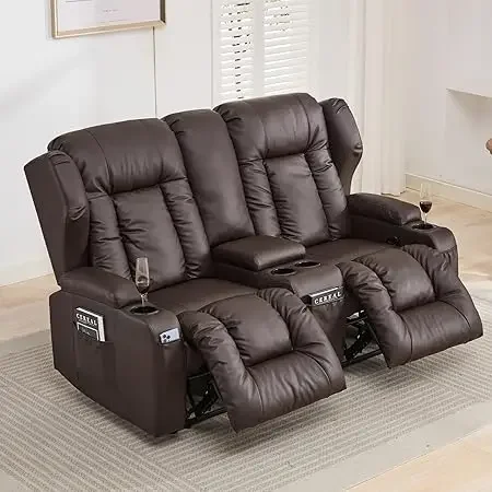 Oversized Loveseat Recliner - Massage Reclining Sofa With Storage, Cup Holders & Wall Hugger Design