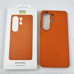 Premium Genuine Leather Magnetic Case for Samsung Galaxy S26 Ultra - Luxury Kindsuit Design for Magsafe Charging (Orange)