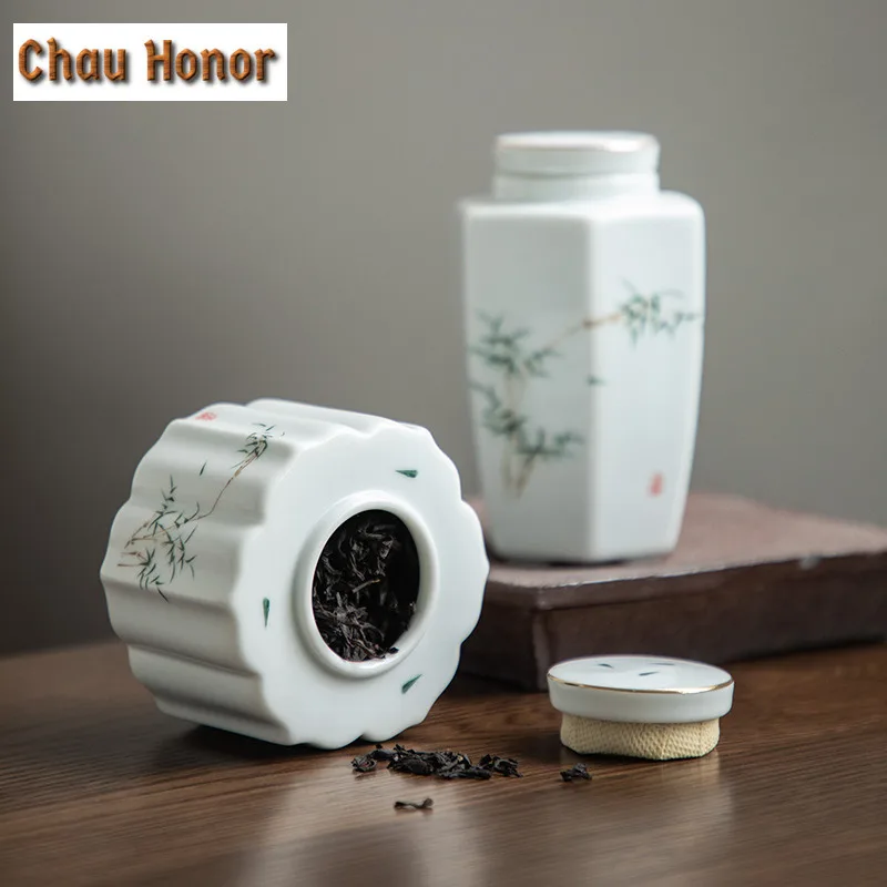 Celadon And White Porcelain Tea Pot Sealed Pot Tea Box Tea Warehouse Storage Pot Portable Small Tea Pot Moisture-proof Household