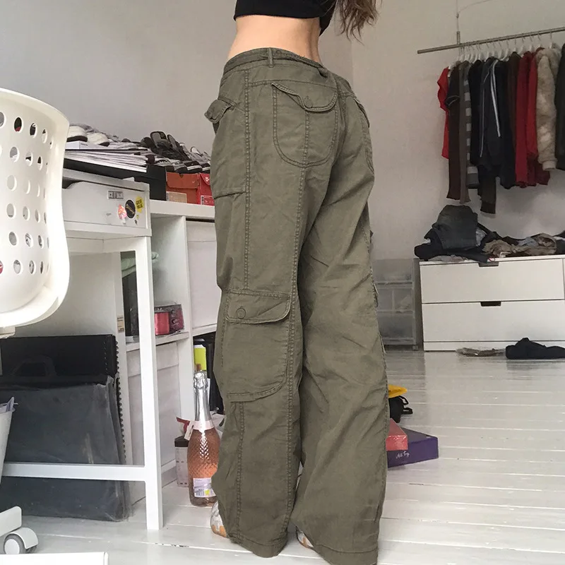 Monos Grises Retro De Pierna Ancha Para Mujer, Pantalones Cargo