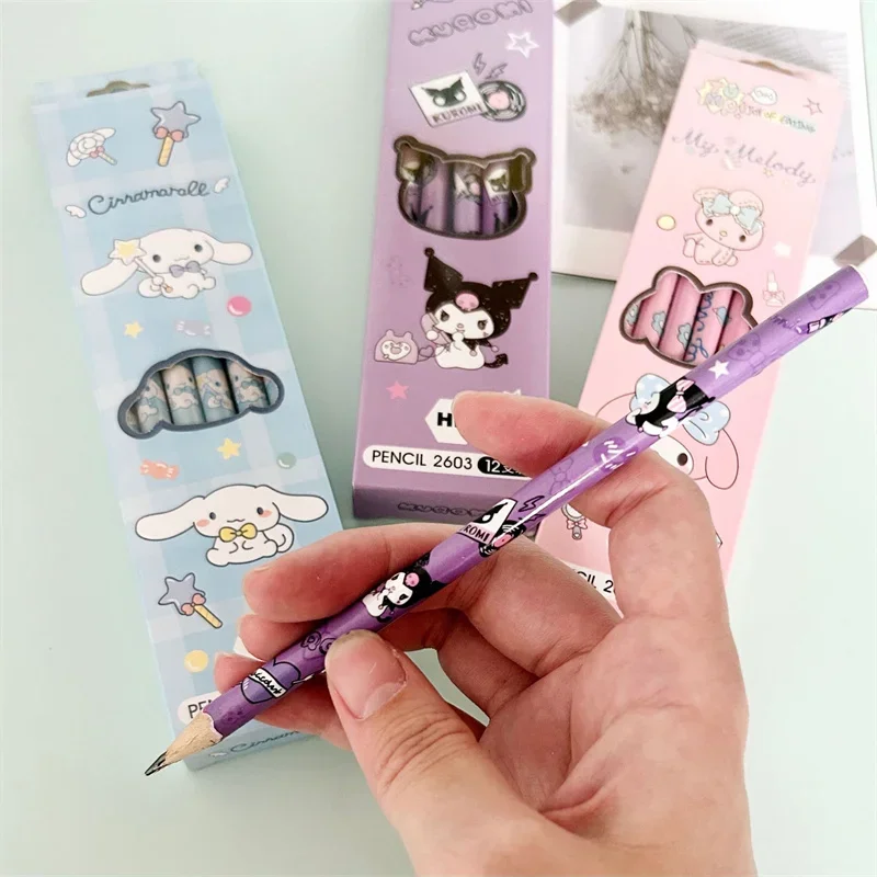 12pcs/Set Kawaii Kuromi Pencil Cartoon Hello Kitty My Melody