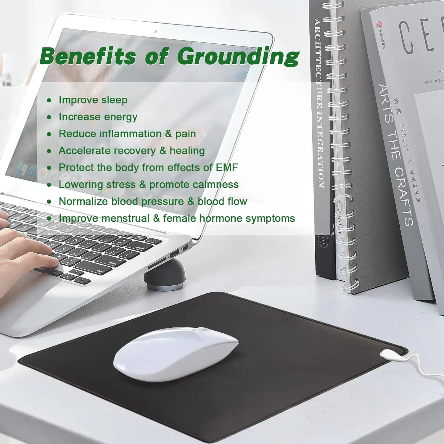 33X27CM Grounding Mat Mouse Pad for Working Office Non-Slip with Eearthing Wire to Relieve Stress Pain Inflammation Anxiety Tool