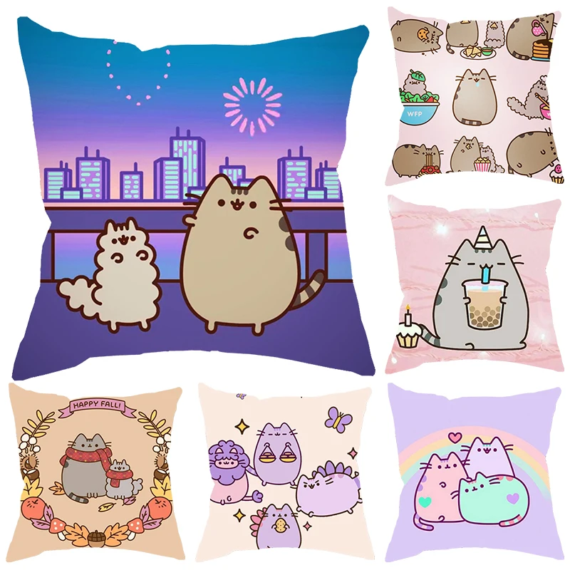 45*45CM Kawaii Chubby Cat Pillow Case Cute Cartoon Grey Lazy Cats Throw