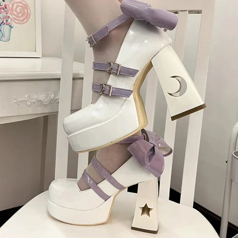 Chunky Platform High Heels Pumps Women 2024 Spring Punk Thick Heel Mary Jane Lolita Shoes Woman Patent Leather Cosplay Shoes
