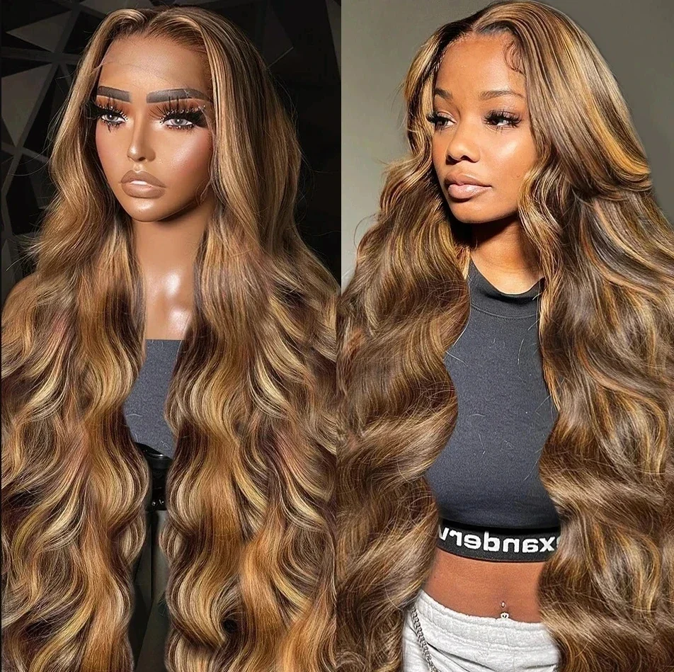 Echthaar-Perücke Honigblond Ombré - Lace Front, Gewellt, 71 Cm, 180 Dichte, Mit Babyhaar - Vorgezupft
