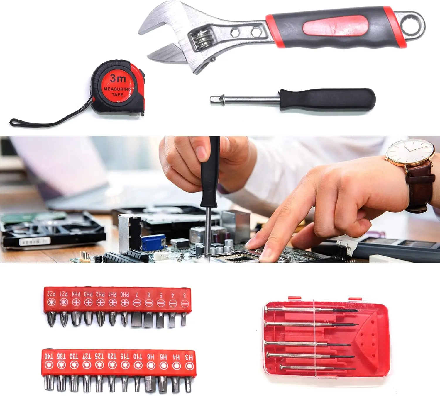 799pcs Aluminum Trolley Case Tool Set Silver, House Repair Kit Set, Household Hand Tool Set, with Tool Belt,Gift on Fat 3