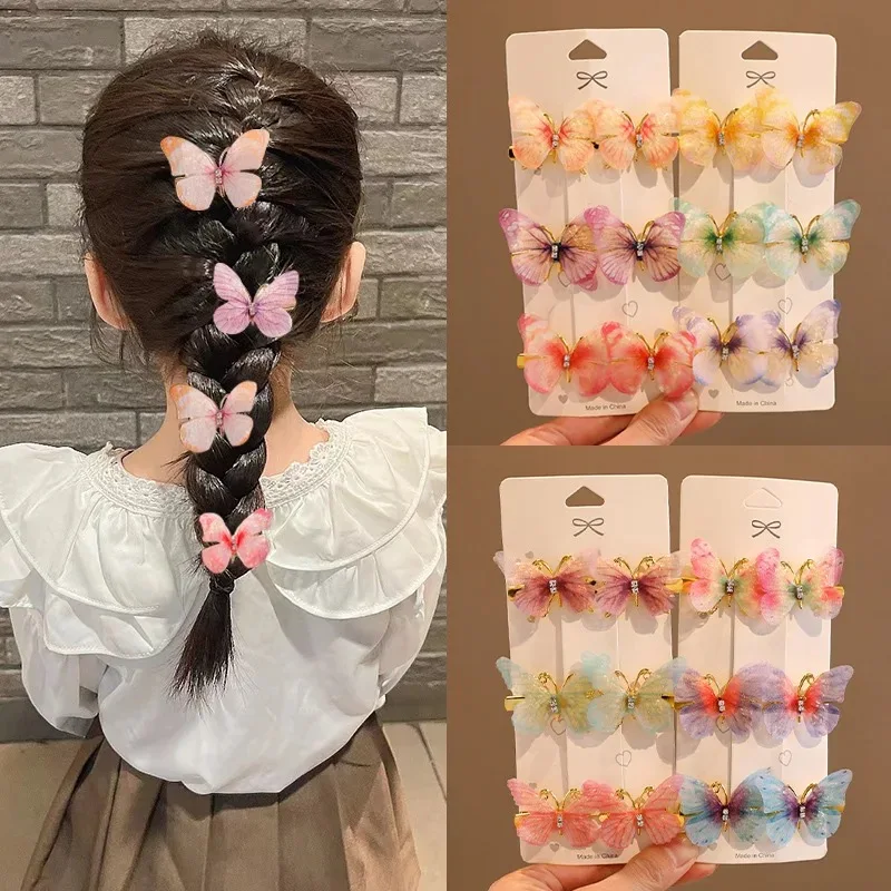 Hair Accessories Hair Clips 6Pcs/Set Colorful Butterfly Hairpins Girl Hair Clips Barrettes Sweet Hair Ornament Rainbow Headwear Fashion Accessories