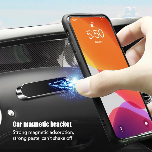 Car Phone Holder, Magnetic Bracket Long Strip Strong Magnetic,  Multi-Function Sticker Car Mobile Phone Bracket Cable Organizer, Slip Free  Desk Phone Stand, Aluminum Alloy, Black 