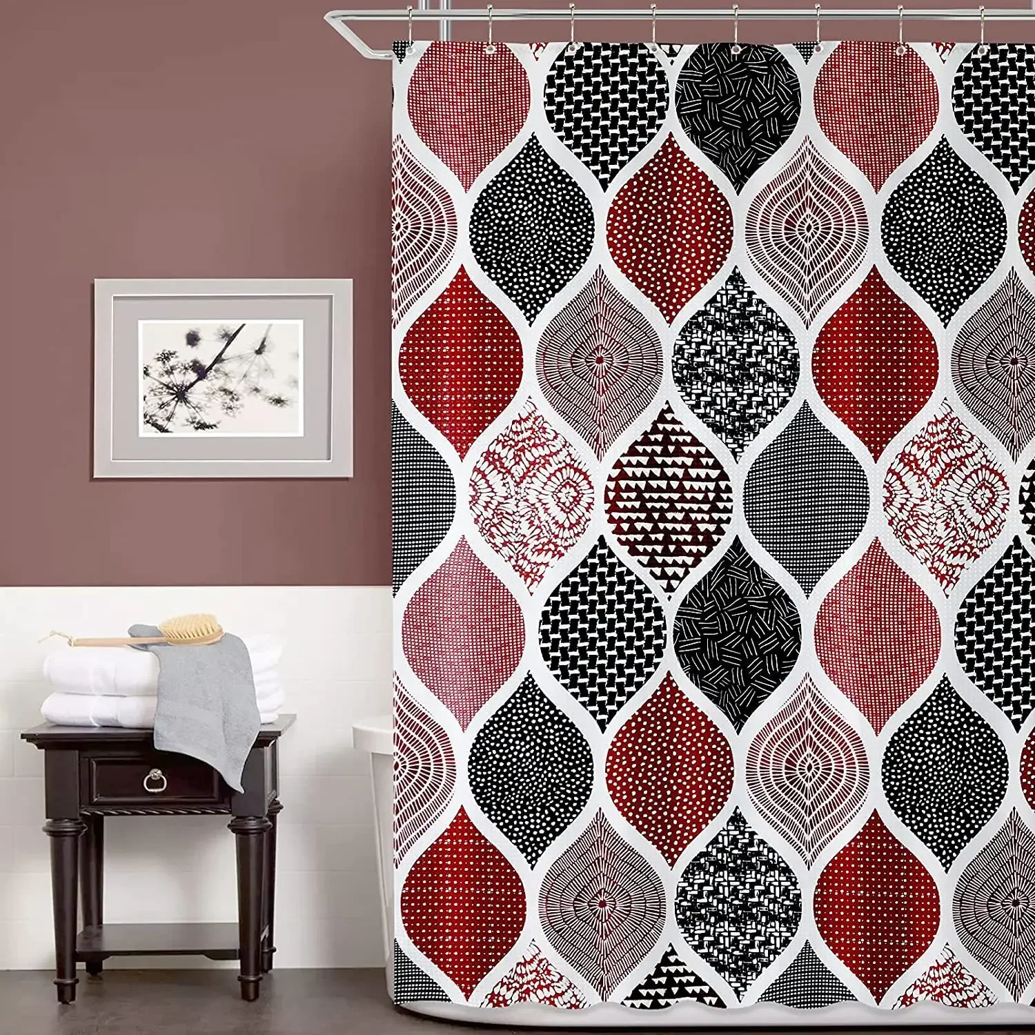Creative Geometric Print Shower Curtains Red Black Gray Blue Simple Line Graphic Print Polyester Fabric Home Decor Bath Curtain 4