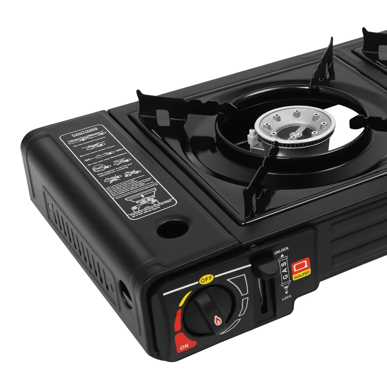 2,5KW Tragbarer Campingkocher 2 Brenner Butan LPG Gaskocher mit Backblech für Outdoor-Picknicks und Camping, Piezoelektrische Zündung – Detail 15