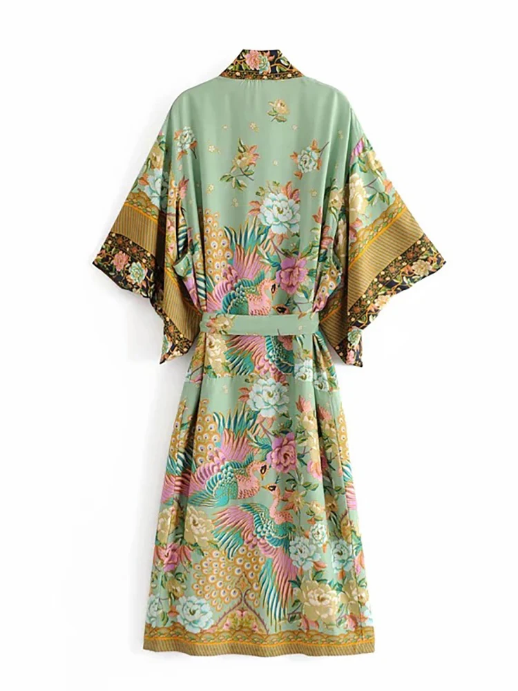 Fitshinling Customize Dance Costumes Material Fabric Sample Print Floral Kimono Long Cardigan