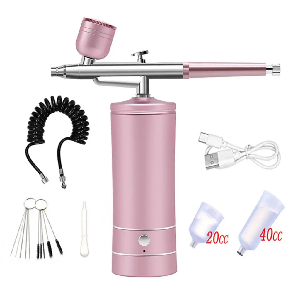Autolock Cordless Airbrush,Mini Air Compressor Spray Gun Airbrush Kit with Cleaning Tools for Paint Cake Barber Art Tattoo and Nail Design (Pink)