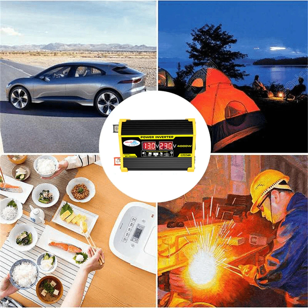 휴대용 인버터 자동차 전원 인버터, DC12Volt  AC110/220Volt 변압기, 4000W 수정 사인파 인버터, 듀얼 USB LED 디스플레이