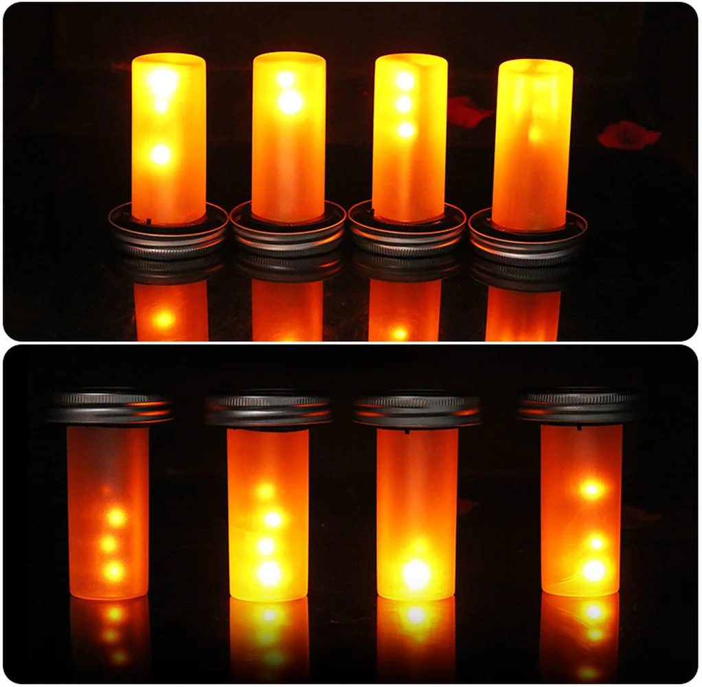 태양열 LED 메이슨 항아리 조명 토치, 따뜻한 LED 정원, 야외 태양열 병 램프, 촛불 랜턴, 크리스마스 장식, 1 개