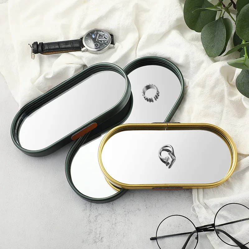 

Ins Home Bathroom Organizer Glass Plate Metal Pallet Jewelry Display Plate Mirror Tray Gold Trinket Dish Ring поднос зеркальный