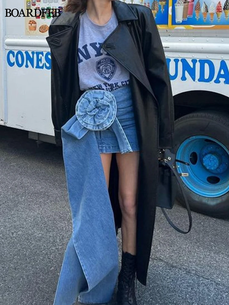 

Women's Denim Skirt 2023 Summer Irregular Hem Patchwork Floral Skirts Ladies High Waist A-Line Mini Skirts Y2K Female Clothing