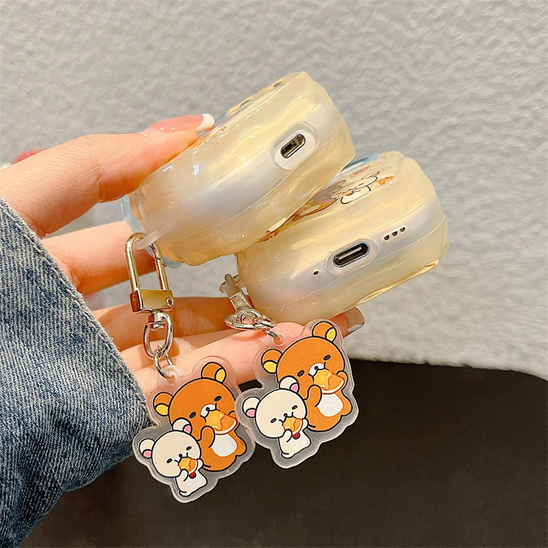 Cute Kawaii Rilakkuma Bear Soft Earphone Protective Case with Pendant Cover