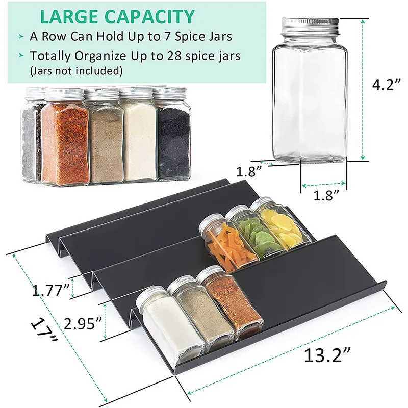 DEWVIE Organizador de cajones de especias, organizador de especias de acero  inoxidable de 4 niveles, expandible de 13 a 26 pulgadas, para gabinete