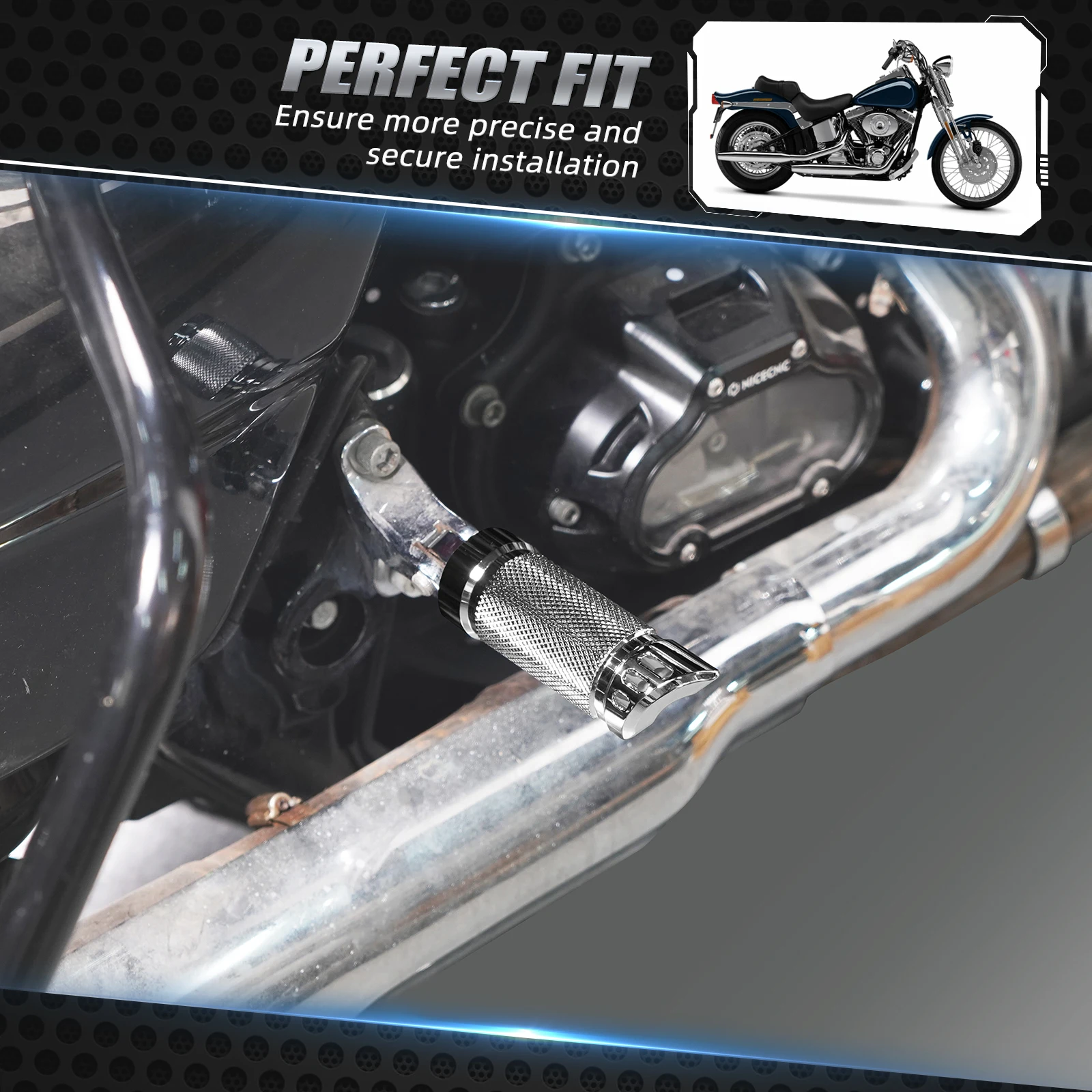 Chrom-Motorrad-Beifahrer-Fußrasten, Fußrasten für Harley Street Glide/Special FLHX FLHXS 2017 2018 2019 2020 2022 2023 2024 – Detail 1