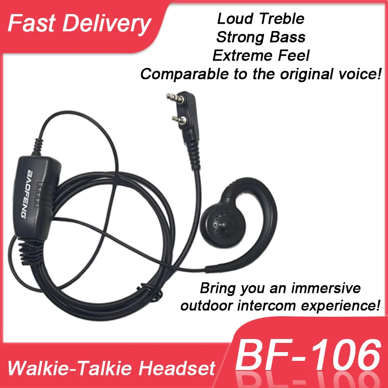 2Pin Headset Earpiece PTT MIC Walkie Talkie Ear Hook Headphone Interphone Earphone Loud For BAOFENG UV5R UV10R UV16 BF-888S A58S 1 10pcs 2 pin earpiece headset ptt mic walkie talkie 180 swivel ear hook interphone earphone for baofeng uv5r uv10r uv16 kenwood