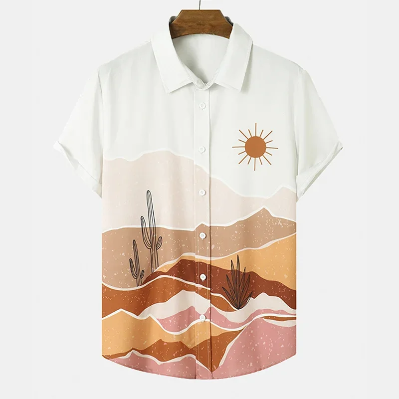 Desert Cactus Shirt For Men 3D Print Summer Hawaiian Harajuku Fashion Shirt Top Blouse Short Sleeves Street Vacation Beachwear casual short sleeved shirt short sleeved shirt hawaiian shirt