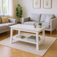 Table basse rustique en bois de style farmhouse avec étagère de rangement, petite table d'appoint rectangulaire pour salon, montage facile 2