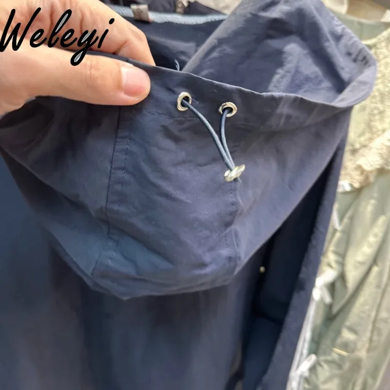 Women's Japanese Trench Coat 2024 Spring Sweet Cute Academy Style Hooded Collar Letter Three Bar Edge All Match Zipper Cardigan