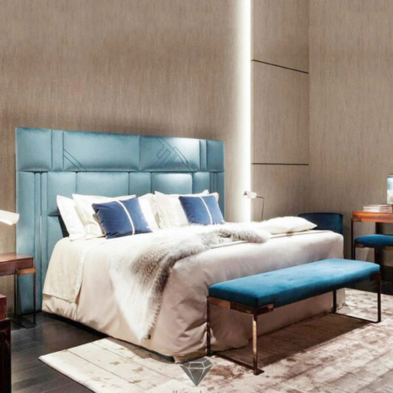 

Double Master Bedroom 2021 New Style King 200×220 1m 8 Queen High Back Blue Bed
