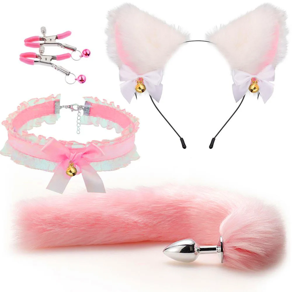 Fox Tail Anal Plug Sexy Plush Cat Ears Headbands Set Butt Plug Tail Erotic Cosplay Sex Toys for Women Anal Masturbating — view 4