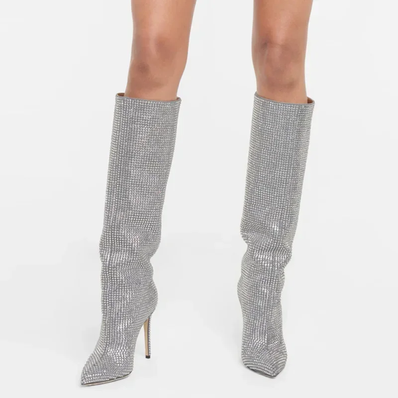 Women High Heel Boots Women's New European and American Fashion Show Starry Sky High-heeled Rhinestone Pointed Nightclub Four Seasons Boots