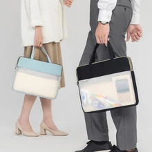 

Portable Translucent Briefcase High Capacity Office Necessary File Organize Handbag A4 Material Storage Bag Accessories Supplies