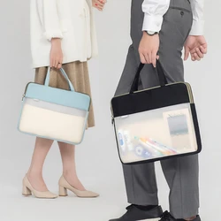 Portable Translucent Briefcase High Capacity Office Necessary File Organize Handbag A4 Material Storage Bag Accessories Supplies