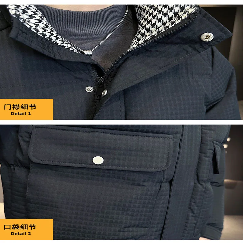 Thick Men's Parkas Jackets Plaid Cotton Jacket Casual Loose Oversized Warm Coats Stand Collar Solid Color Streetwear Winter 6