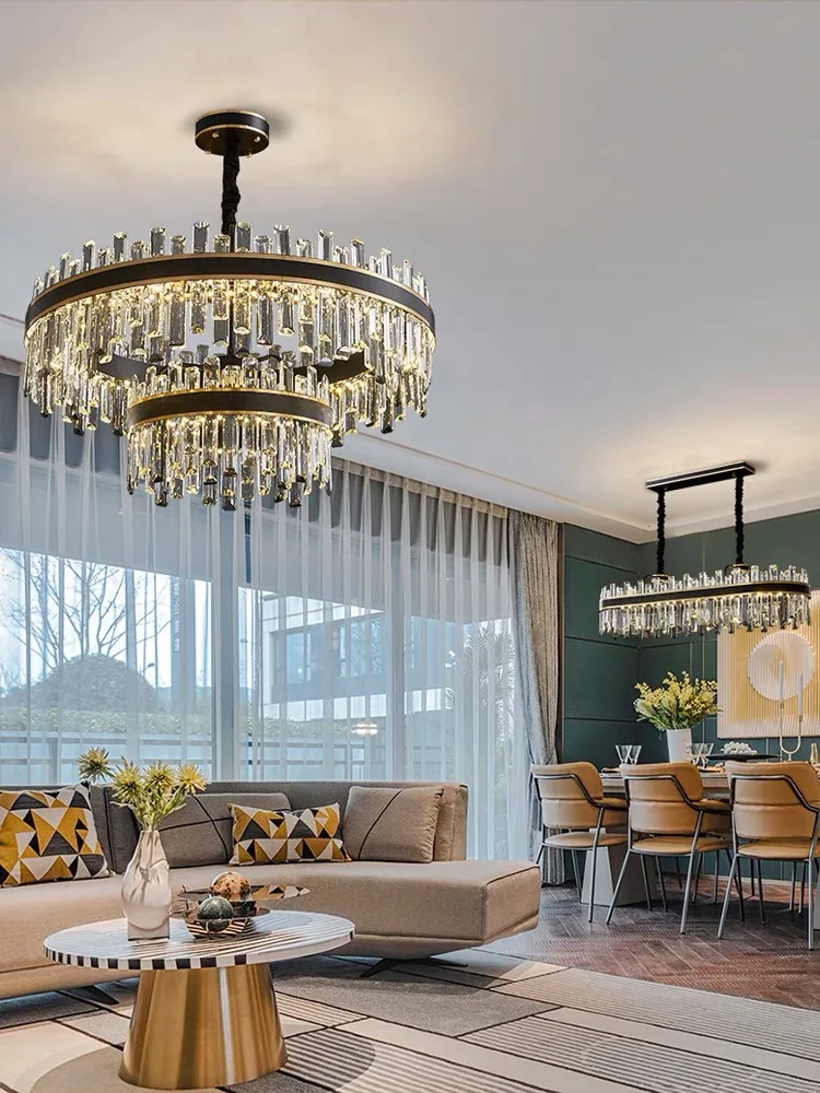 

2024 New Trend Crystal Pendant Lights Modern Led Dimmable Circular Hanging Lamps Oval Art Deco Led Lighting Fixtures Lustre Lamp
