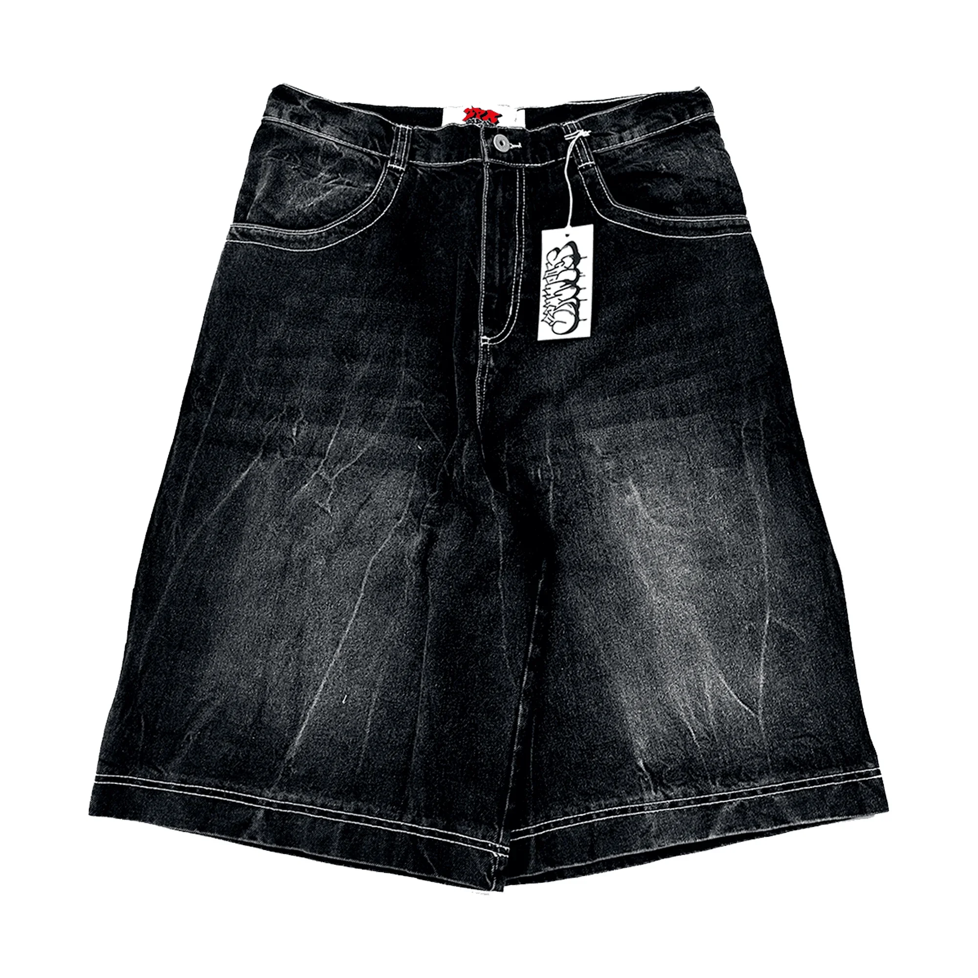 Letter Denim Shorts Y2K Jeans Men Women Harajuku Gothic Hip Hop Pocket Letter Embroidery Baggy Shorts Low Waist Basketball Short
