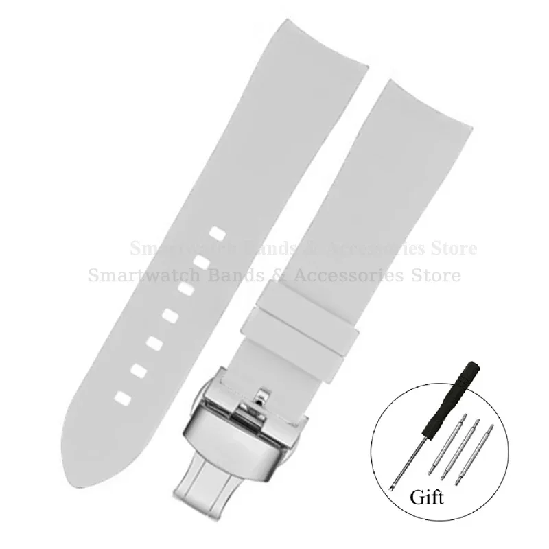 Silicone Waterproof Curved End Watch Strap with Folding Buckle
