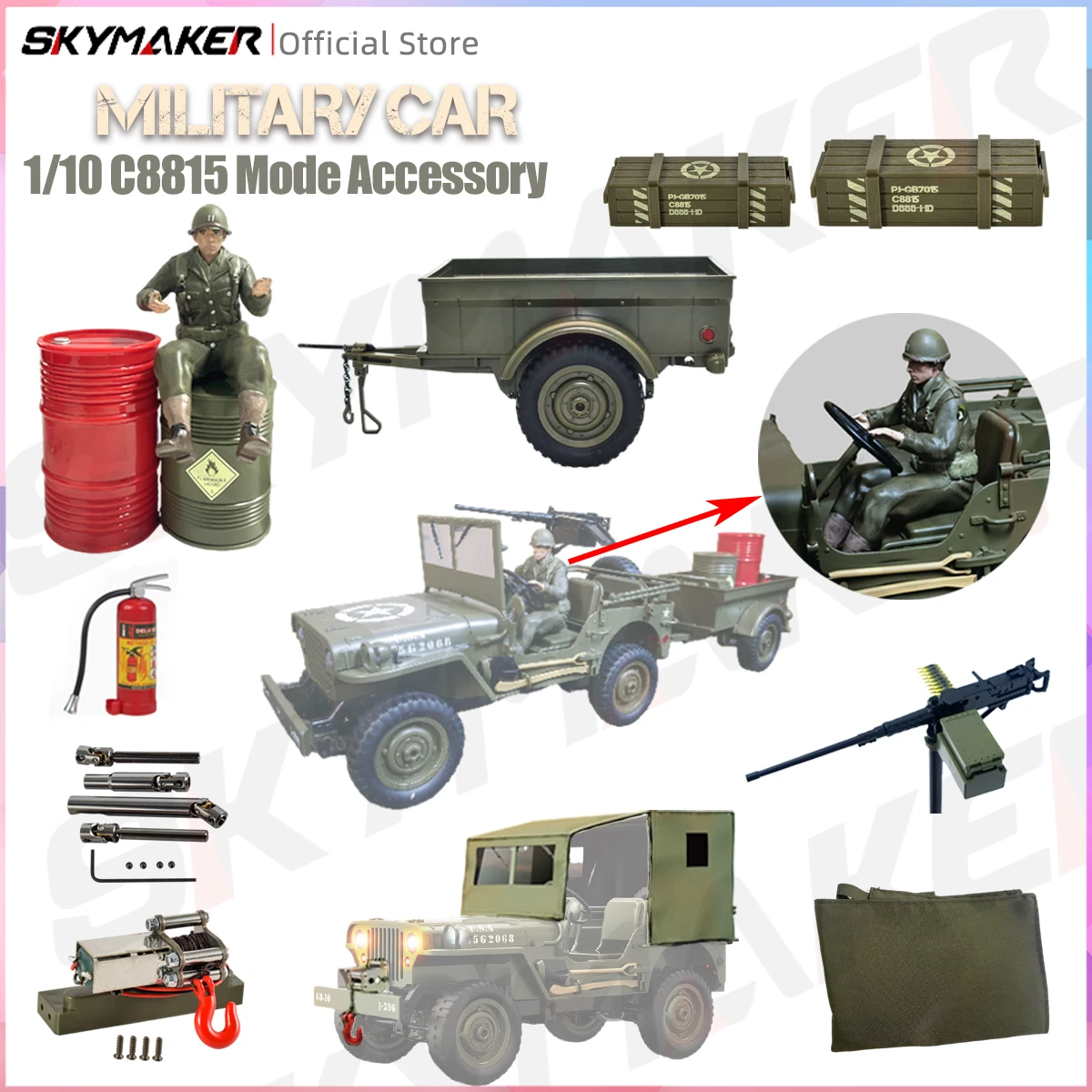 JJRC C8815 Upgrade-Teile, Rc-Auto, 1941, KIP Willis RTR, Militär-LKW, Anhänger, Soldat, Winde, Baldachin, Metall, CVD, Original-Absatz