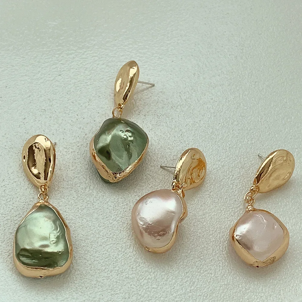 Minar Unique Design Irregular Baroque Pearl Long Drop Earrings for Women Gold Color Metal Geometric Dangle DEarrings Oorbellen hoop earrings