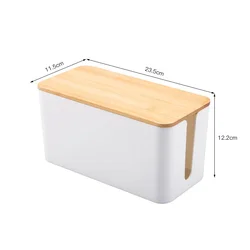 Elegant Bamboo Cable Management and Storage Box with Wood Cover (S - White)