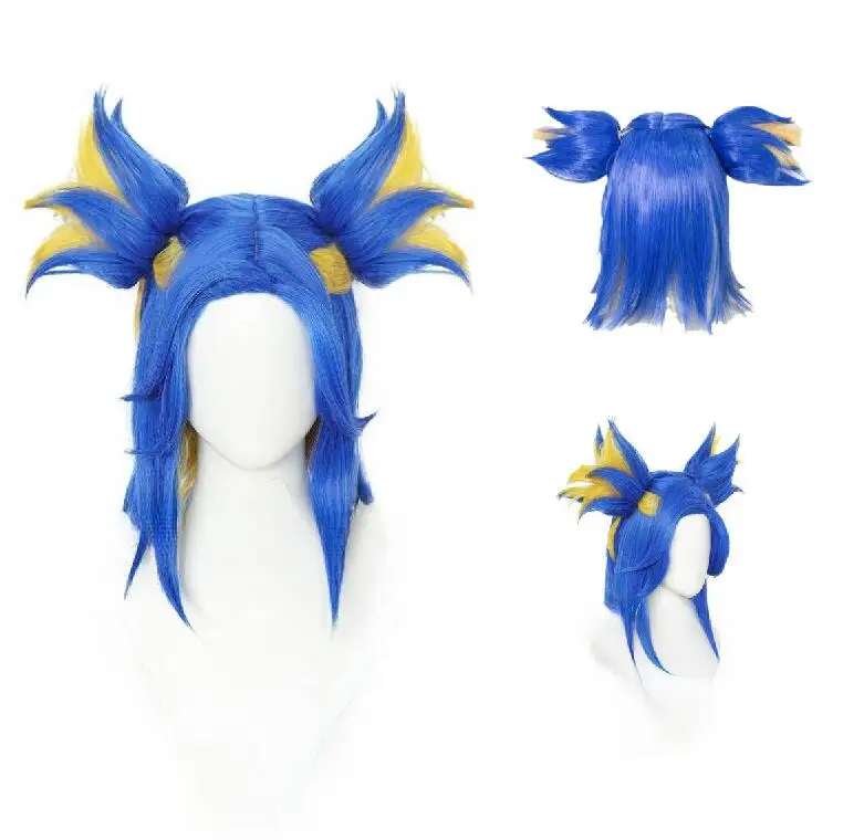

Game Valorant Neon Cosplay Wig Short Blue Ponytails Heat Resistant Synthetic Hair Halloween Role Play Wigs