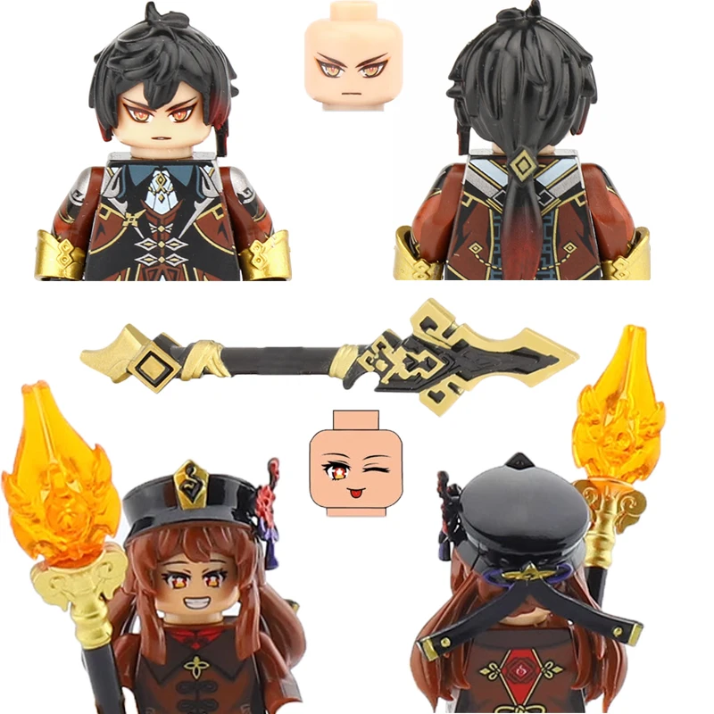 Genshin Impact Games Anime Figures Cartoon Building Blocks Weapons 4CM Height Four Side Printing MOC Adults Children Gifts Toys 2