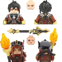 Genshin Impact Games Anime Figures Cartoon Building Blocks Weapons 4CM Height Four Side Printing MOC Adults Children Gifts Toys 2