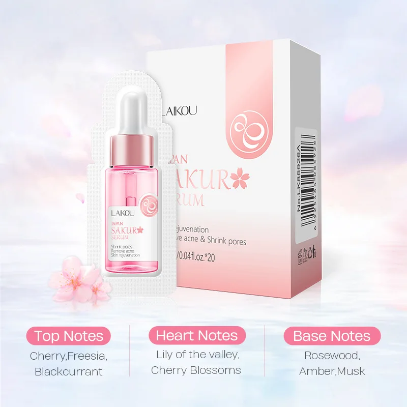 LAIKOU Sakura Face Serum Moisturizing Nourish Shrink Pores Remove Acne Skin Rejuvenation Hydrate Brighten Facial Skin Care