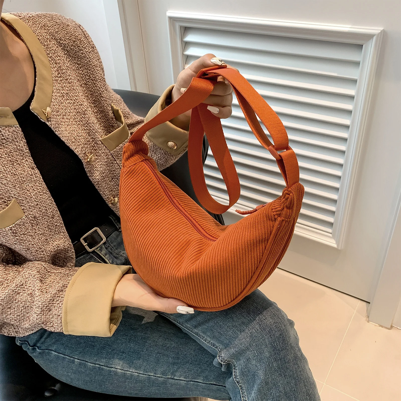 Mini borsa a tracolla in velluto a coste da donna borsa a tracolla borsa da donna borsa a tracolla (nero, taglia unica