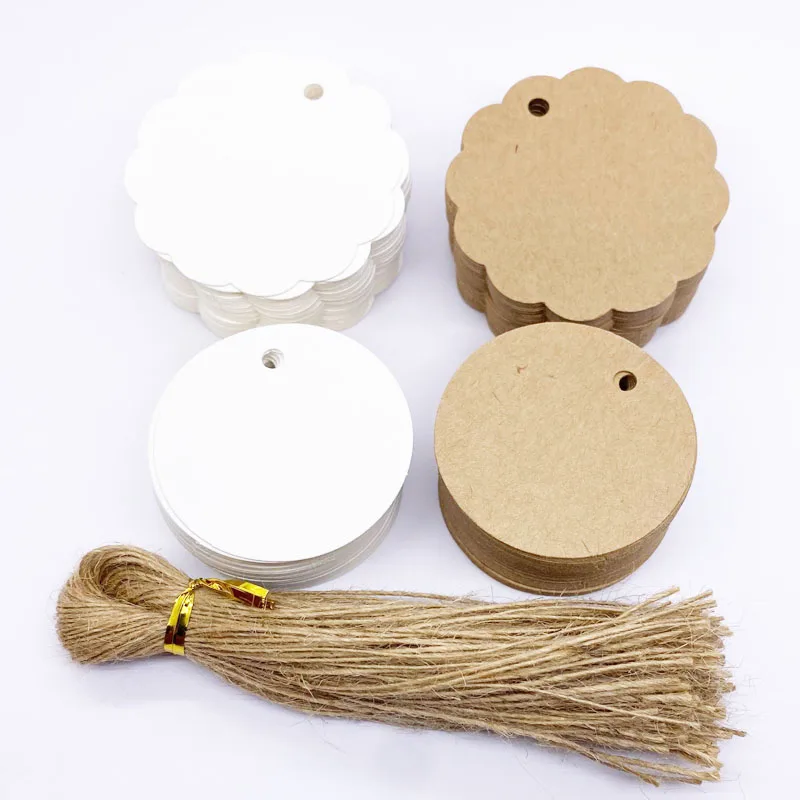 

5-6cm Round White Kraft Paper Tags Garment Shoes Bags Hang Tag Cards Labels DIY Christmas Tree Hanging Decoration Handmade Craft