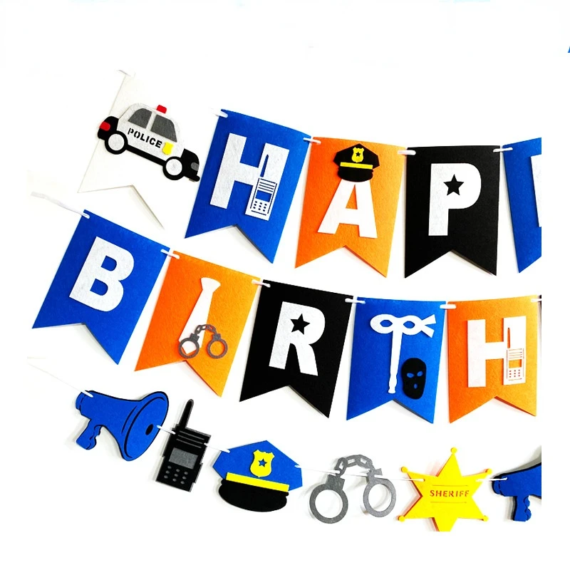 First Kids Police Thief Birthday Party Garland Police Car banner Baby Shower Boy Party Cake Topper